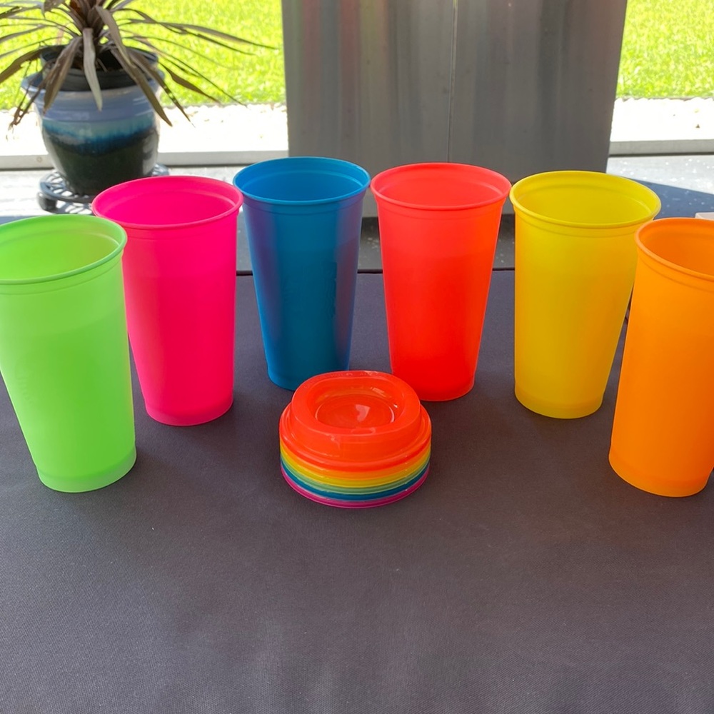 Starbucks Set of 6 Reusable Neon Summer Cups Brand New